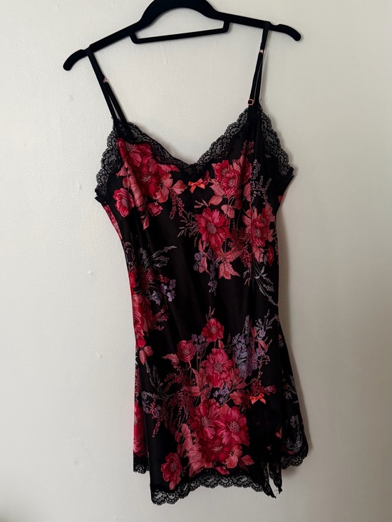 Victoria's Secret Other - Vintage Victoria's Secret Black Slip Dress with Pink Floral Print